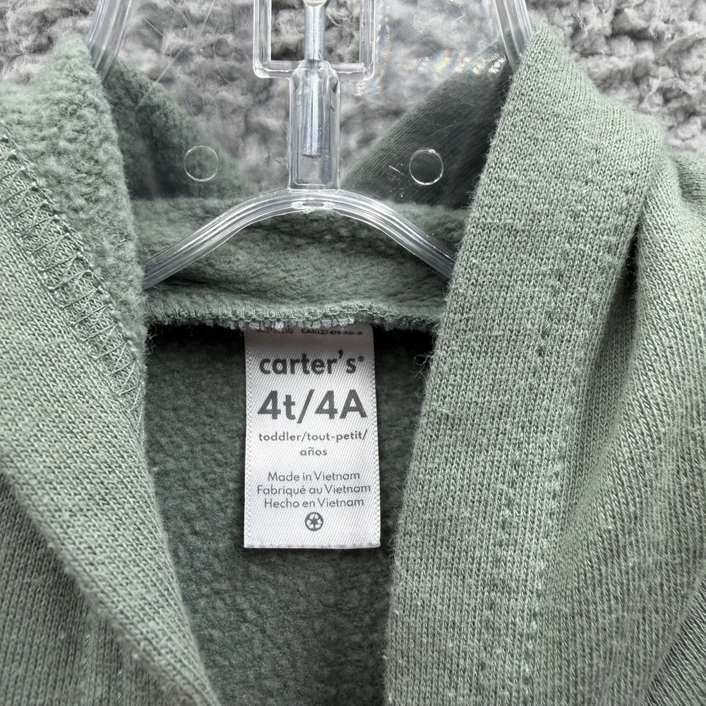 Carter's Hoodie Toddler Boy Size 4T Green Cargo Style Pocket Pullover Hoodie 4T